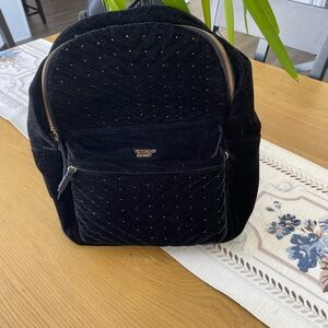 Victoria's Secret Black Velvet Backpack with Gold Details